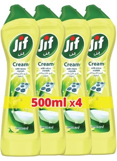 Jif JIF Cream Cleaner, with micro crystals technology, Lemon, eliminates grease, burnt food & limescale stains, 4 x 500ml  - Image 1