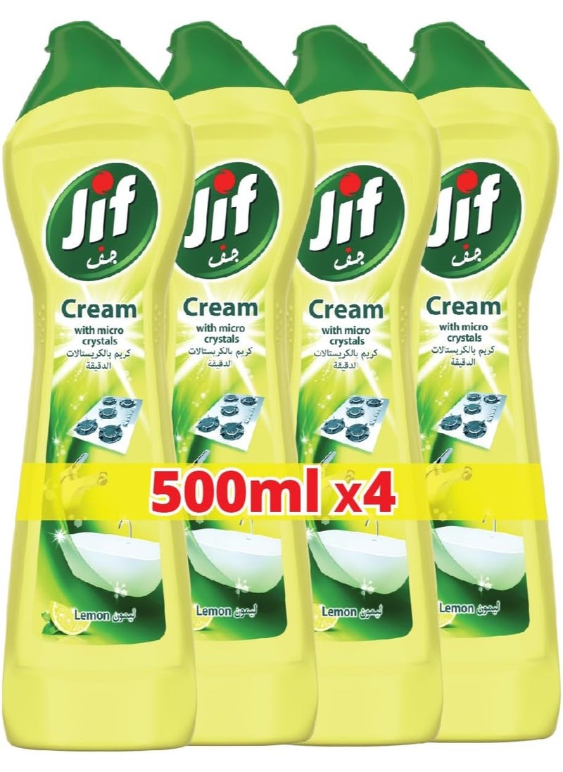 Jif - JIF Cream Cleaner, with micro crystals technology, Lemon, eliminates grease, burnt food & limescale stains, 4 x 500ml - Image 1
