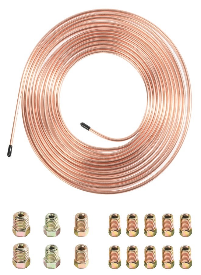 Sujade Yakefly 25 Ft. 3/16 Copper Nickel Brake Line,Rustproof Line Tubing Kit,Flexible Coated Coil With 16 Inverted Flare Fittings For Hydraulic Fuel Transmission (Gold) - Image 1
