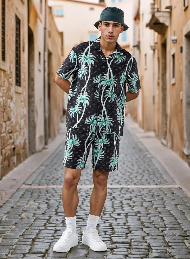 Splash FAV Palm Tree Print Flexi Waist Shorts