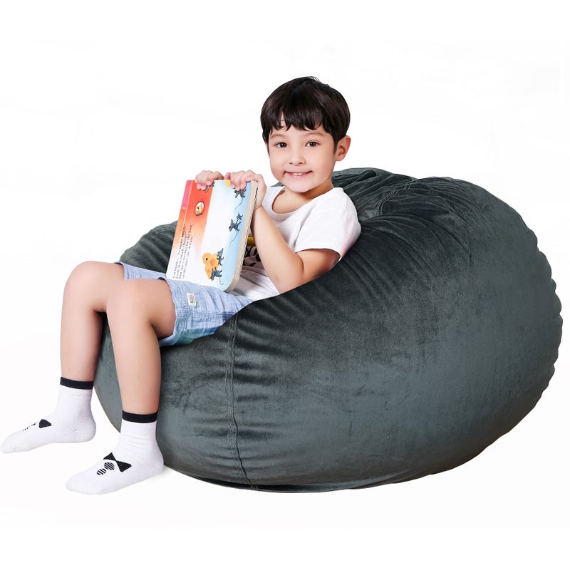 Lukeight Stuffed Animal Storage Bean Bag Chair Cover  Premium Velvet Organizer with YKK Zipper Holds 60 Plush Toys Washable Kids Room Decor No Filling Large