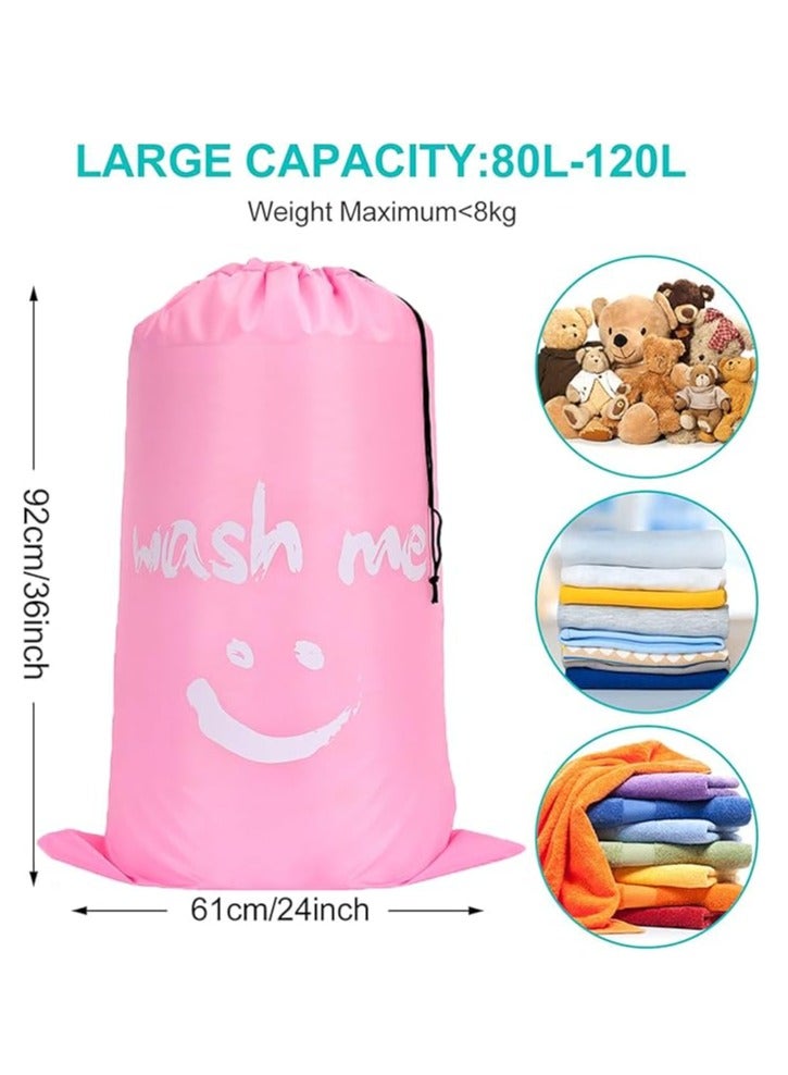 Anmi 2-Pack XL Travel Laundry Bag, Machine Washable Dirty Clothes Organizer, Large Enough to Hold 4 Loads of Laundry, Easy Fit a Laundry Hamper or Basket (Grey+Pink) - Image 2