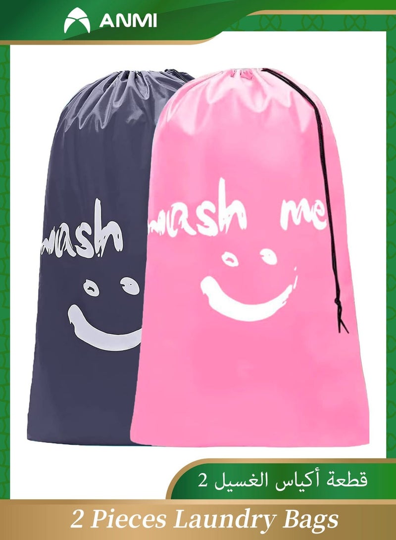 Anmi 2-Pack XL Travel Laundry Bag, Machine Washable Dirty Clothes Organizer, Large Enough to Hold 4 Loads of Laundry, Easy Fit a Laundry Hamper or Basket (Grey+Pink) - Image 1