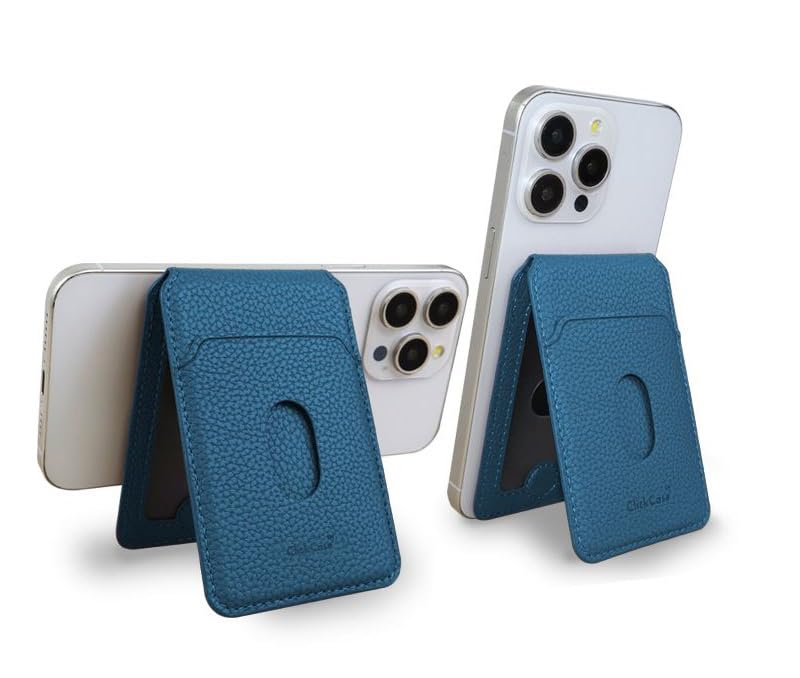 ClickCase محفظة آيفون مينيملست مع حامل، إغلاق مغناطيسي لآيفون 17/16/15/14/13/12 سلسلة، حامل بطاقات، ملحقات ماغسيف، جلد نباتي أزرق - Image 1