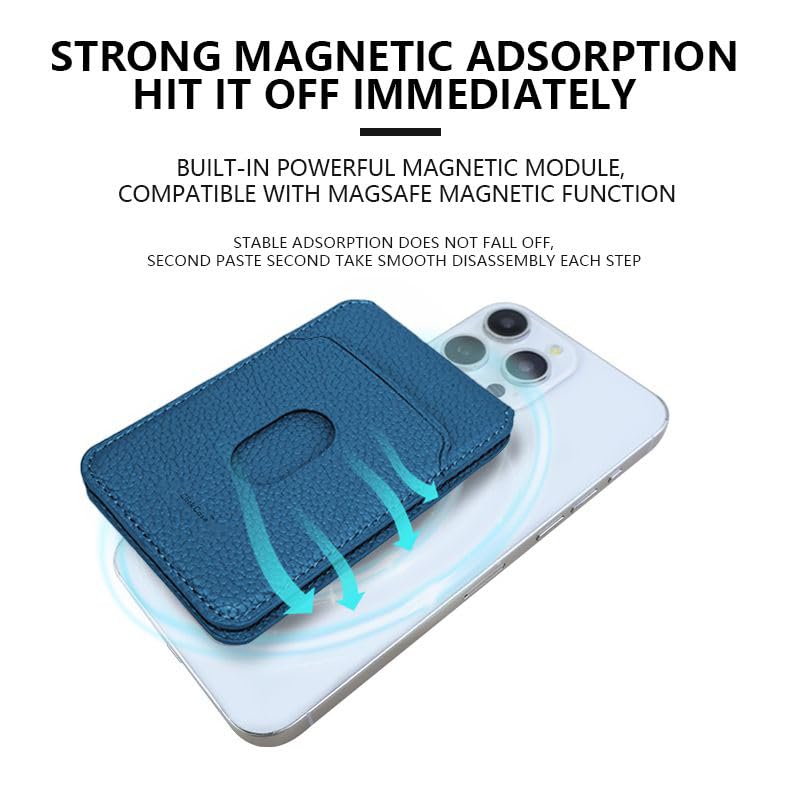 ClickCase محفظة آيفون مينيملست مع حامل، إغلاق مغناطيسي لآيفون 17/16/15/14/13/12 سلسلة، حامل بطاقات، ملحقات ماغسيف، جلد نباتي أزرق - Image 3