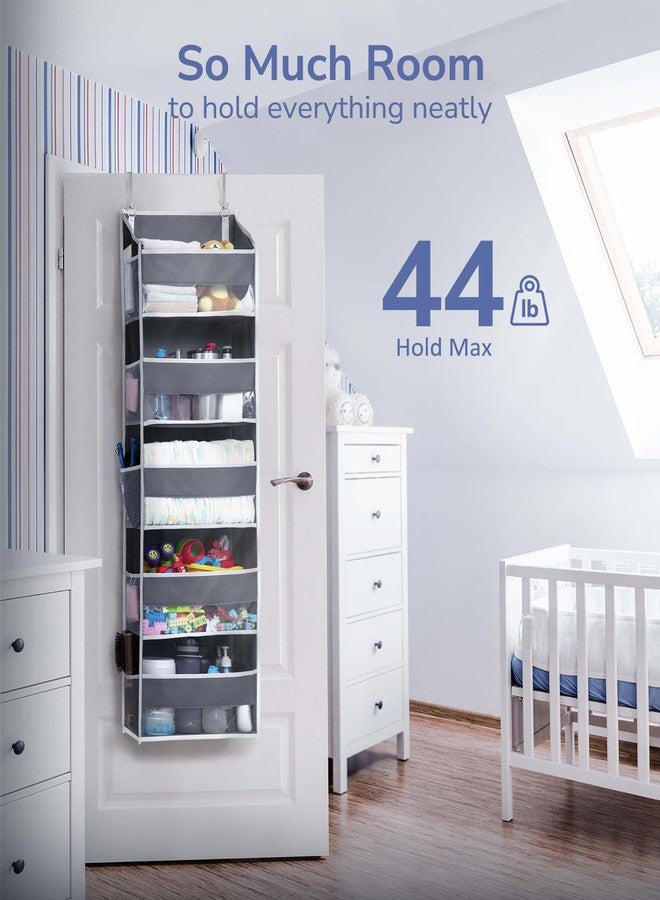 ULG 1 Pack Over Door Organizer with 5 Large and 10 Mesh Side Pockets, 44 lbs Weight Capacity Hanging Storage with Clear Window Kids Toys, Shoes, Diapers, Dark Grey, 5 Layers - Image 5