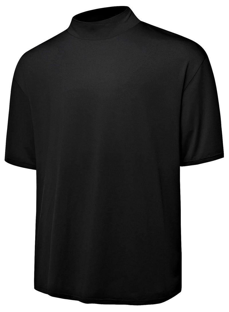 تيشيرت رجالي أسود برقبة عالية وأكمام قصيرة، بتصميم فضفاض غير رسمي - Image 5