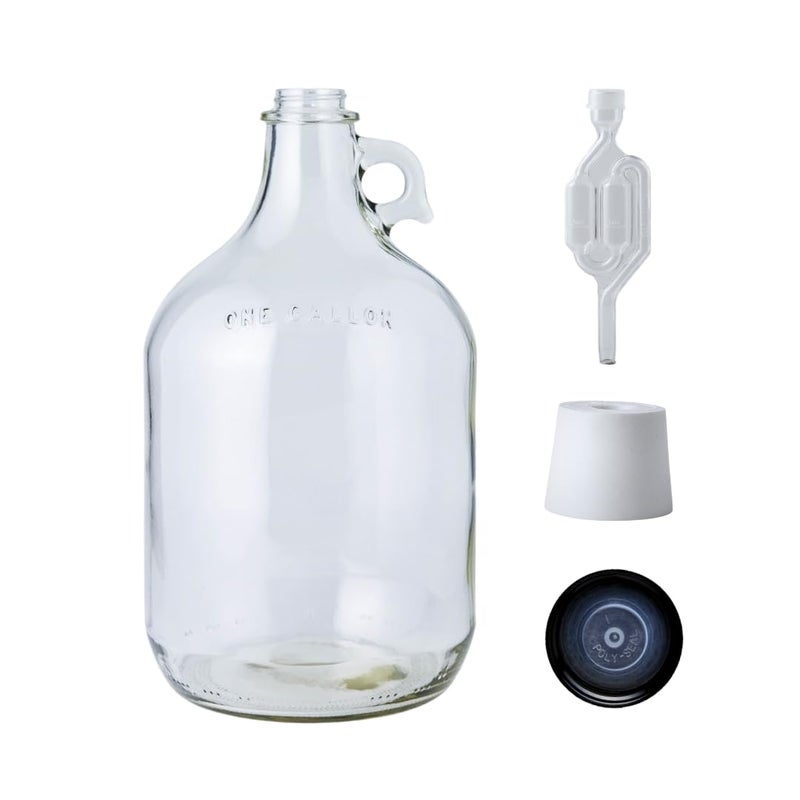 FastRack 1 gal Jug W/Twin bubble Airlock, Polyseal Lid, #6.5 Drilled Stopper - Image 1