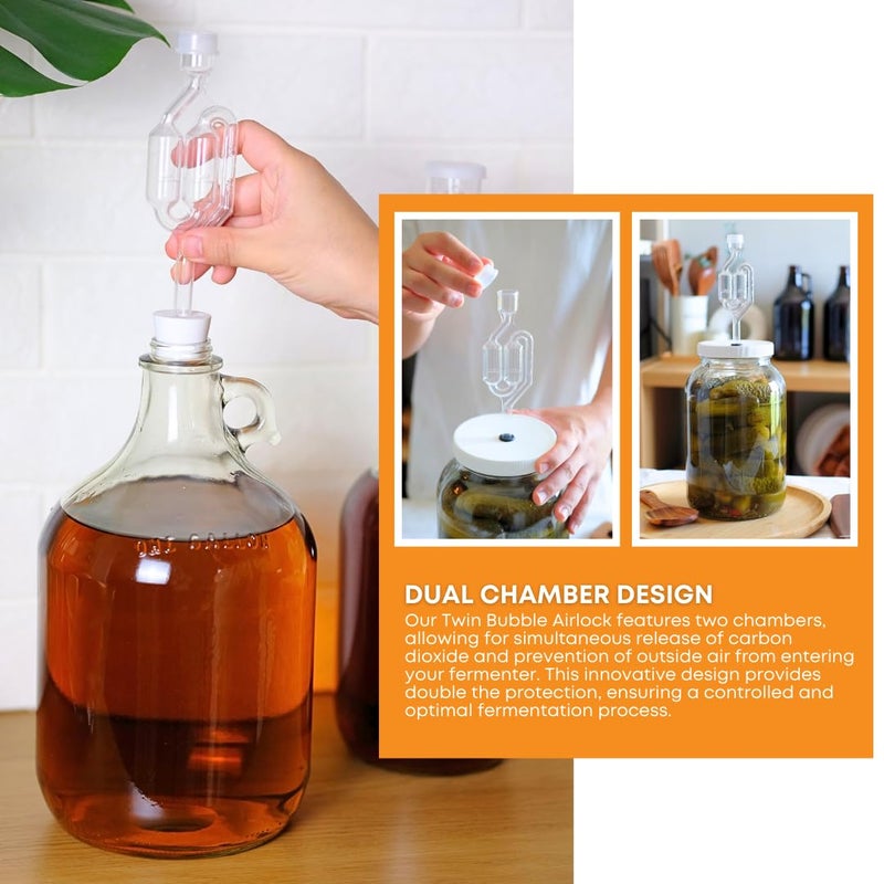 FastRack 1 gal Jug W/Twin bubble Airlock, Polyseal Lid, #6.5 Drilled Stopper - Image 2