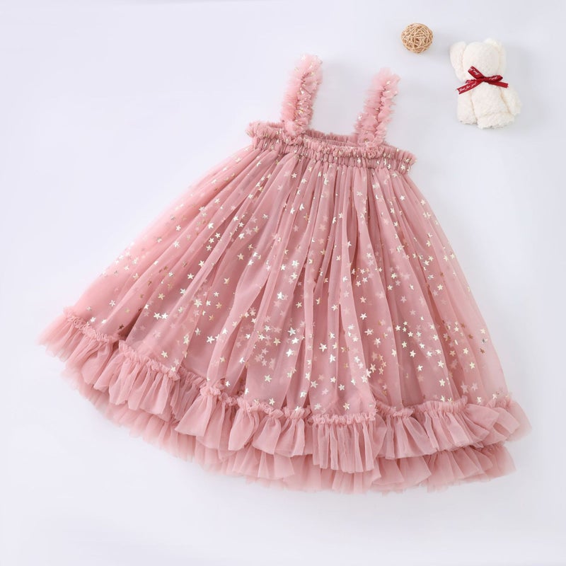 Summer Princess dress New Girls Slip Skirt Baby Girls Party Activity Veil Skirt High-end Styline Tutu Skirt Tea powder stars
