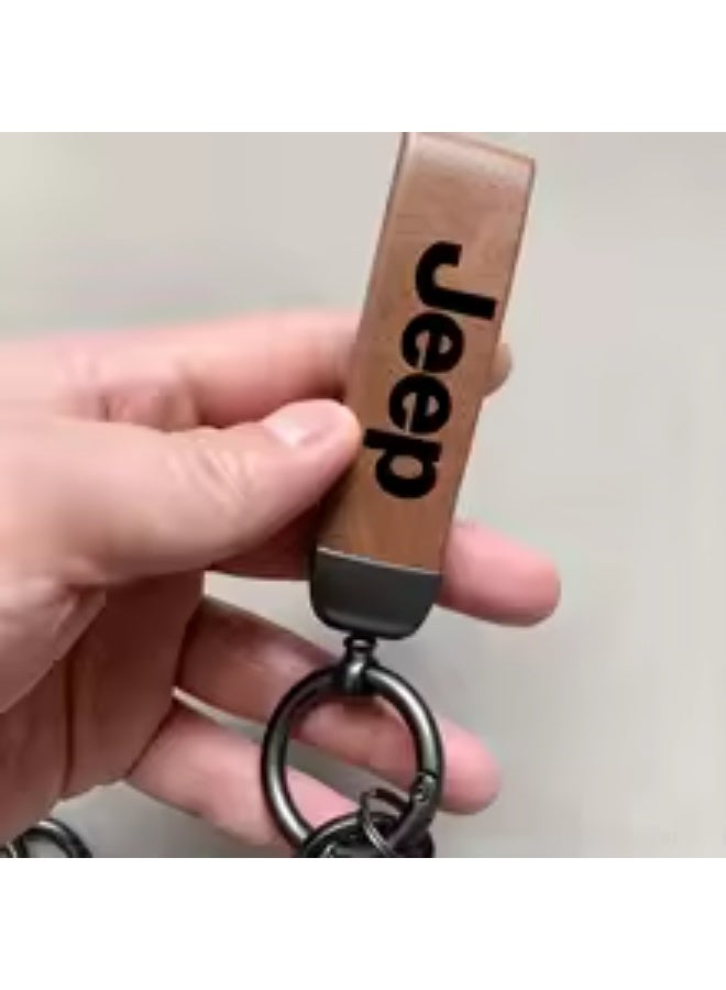 Jeep حامل مفاتيح جلد فاخر لجيب - حامل مفاتيح معدني قوي مع حزام مطرز أنيق ومشبك كارابيني آمن - Image 2