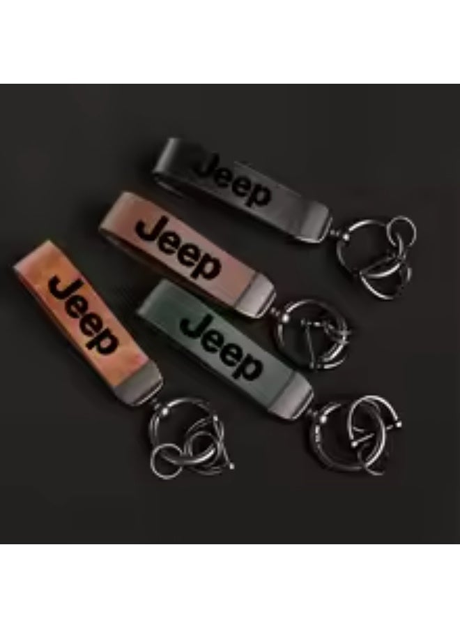 Jeep حامل مفاتيح جلد فاخر لجيب - حامل مفاتيح معدني قوي مع حزام مطرز أنيق ومشبك كارابيني آمن - Image 3