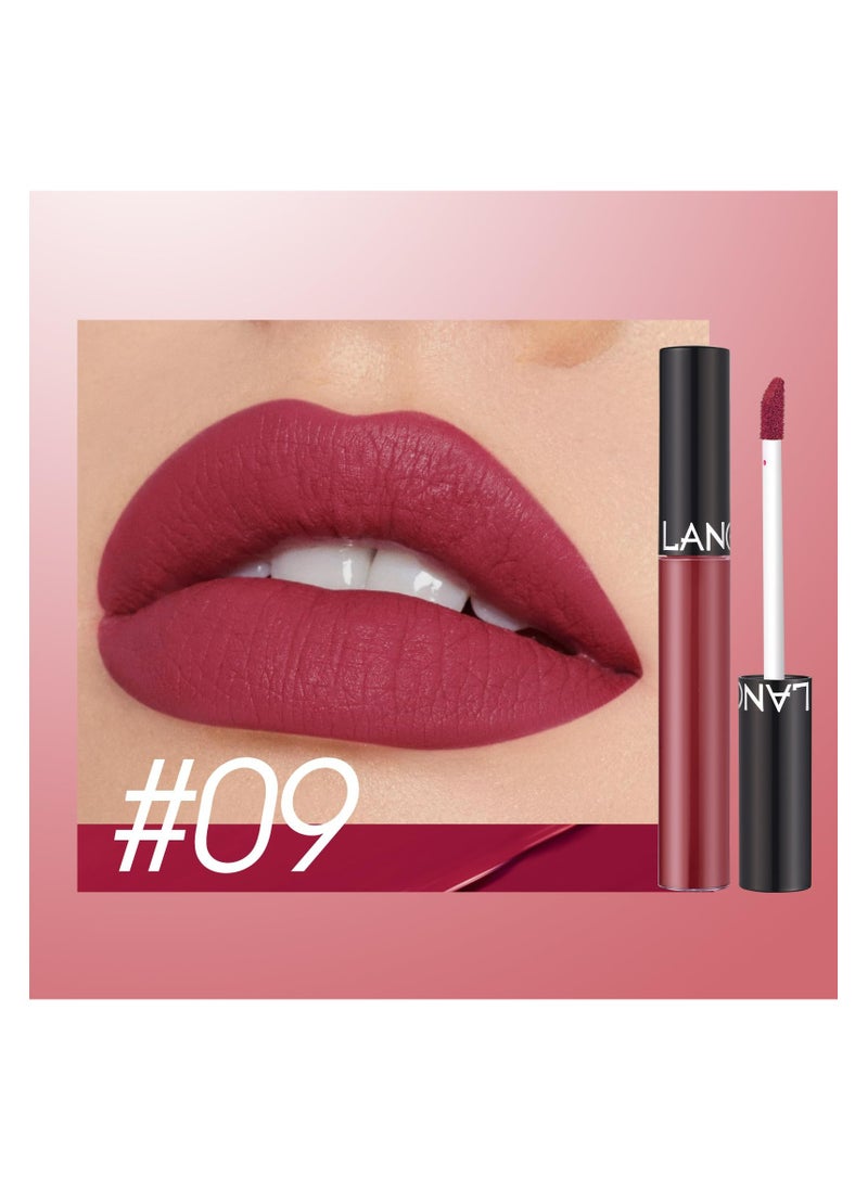 LANGMANNI Matte Lipstick: 12 Classic Colors, Non-Stick Cup Lip Gloss(#09)  - Image 1
