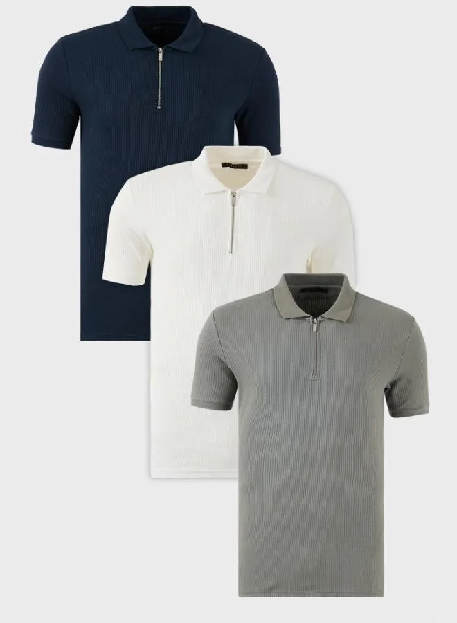 بوراتي تيشيرت بولو رجالي بياقة بولو قطن بقصة عادية بسحاب نصفي عبوة من  قطع