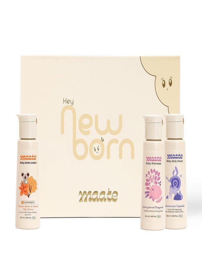 Maate Baby Care Newborn Gift Set | Collection of All Baby Skin & Hair Care Needs | Baby Gift Set for New Born | Baby Kit | Pack of 3 | Baby Shampoo,Baby Body wash and Baby Body Lotion - Image 1