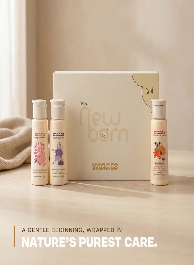Maate Baby Care Newborn Gift Set | Collection of All Baby Skin & Hair Care Needs | Baby Gift Set for New Born | Baby Kit | Pack of 3 | Baby Shampoo,Baby Body wash and Baby Body Lotion - Image 2