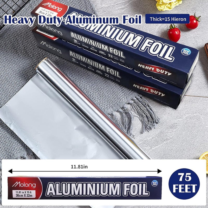 MGENLONG Aluminum Foil Wrap 75 Feet Long Heavy Duty Food Foil Wrap Kitchen Rap Suitable for Cooking, Roasting, Baking,BBQ and Family Parties (2 PACK) - Image 2