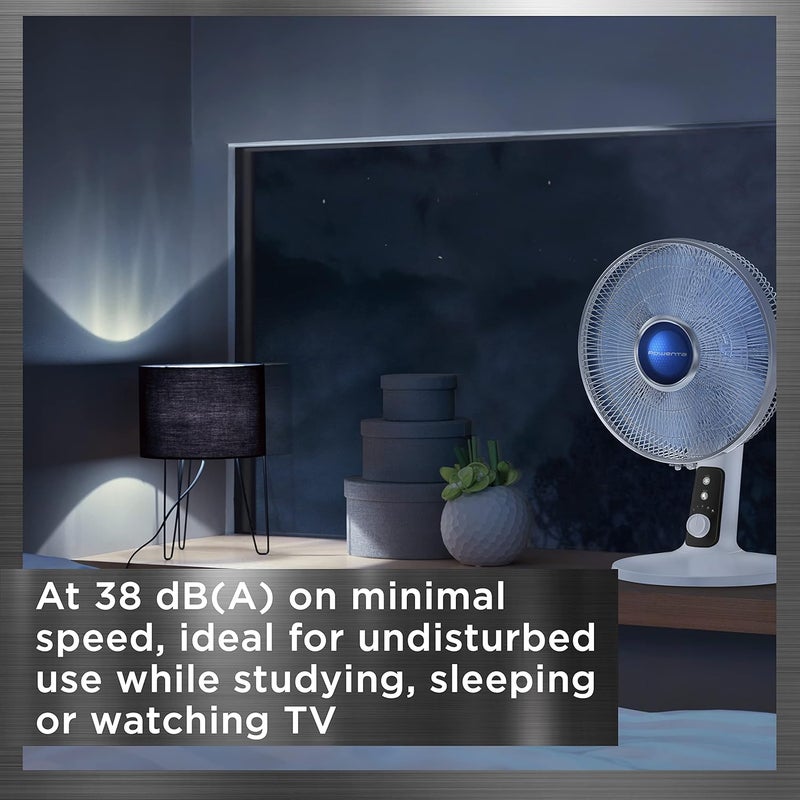 Rowenta Rowenta Desk Fan Turbo Silence Table Fan 12 Inches Ultra Quiet Fan for Bedroom Oscillating Portable 4 Speeds Manual Turn Dial White Indoor VU2730  - Image 5