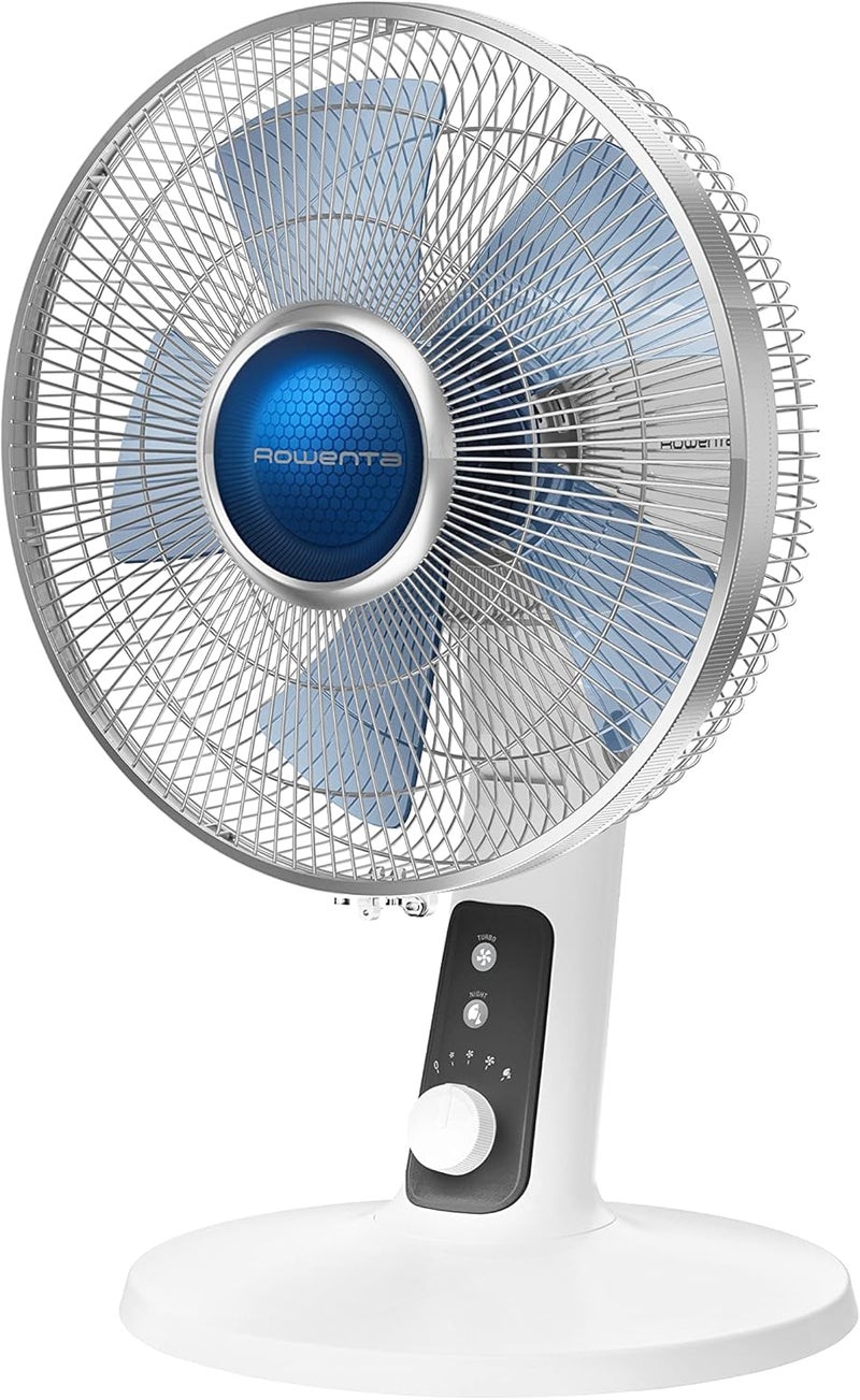 Rowenta Rowenta Desk Fan Turbo Silence Table Fan 12 Inches Ultra Quiet Fan for Bedroom Oscillating Portable 4 Speeds Manual Turn Dial White Indoor VU2730  - Image 1