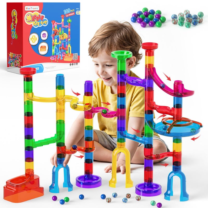 MaxTronic طقم مسار الرخام للأطفال - ترقية طقم متاهة الرخام 16 مم - 109 قطعة من كتل البناء - ألعاب تعليمية STEM - هدية عيد الميلاد أو عيد الميلاد للأطفال من عمر 3 إلى 12 سنة - Image 3