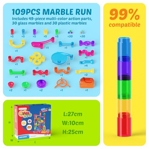 MaxTronic طقم مسار الرخام للأطفال - ترقية طقم متاهة الرخام 16 مم - 109 قطعة من كتل البناء - ألعاب تعليمية STEM - هدية عيد الميلاد أو عيد الميلاد للأطفال من عمر 3 إلى 12 سنة - Image 5
