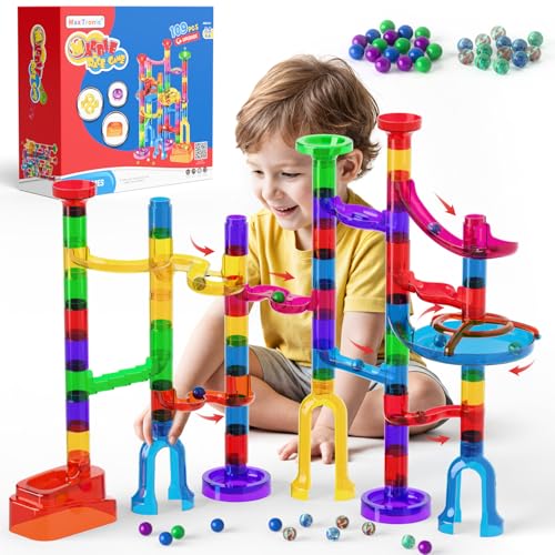 MaxTronic طقم مسار الرخام للأطفال - ترقية طقم متاهة الرخام 16 مم - 109 قطعة من كتل البناء - ألعاب تعليمية STEM - هدية عيد الميلاد أو عيد الميلاد للأطفال من عمر 3 إلى 12 سنة - Image 1