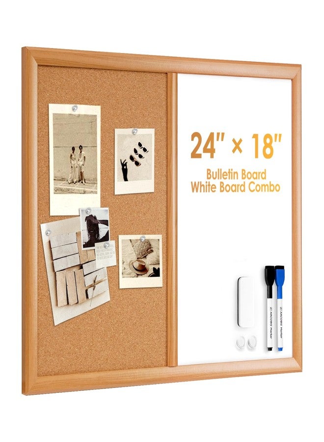 ARCOBIS Cork Board White Board Combo with MDF Wood Frame, 24 x 18 Inch Bulletin Board, Magnetic Dry Erase Board & Corkboard for Wall, Vision Board for Home, Office, School - Image 1