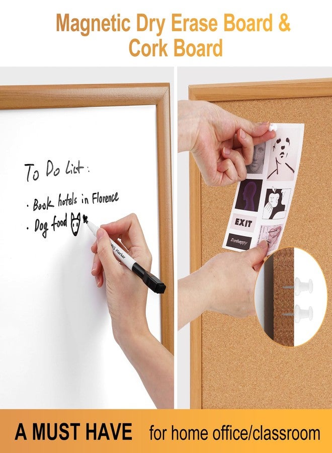 ARCOBIS Cork Board White Board Combo with MDF Wood Frame, 24 x 18 Inch Bulletin Board, Magnetic Dry Erase Board & Corkboard for Wall, Vision Board for Home, Office, School - Image 2