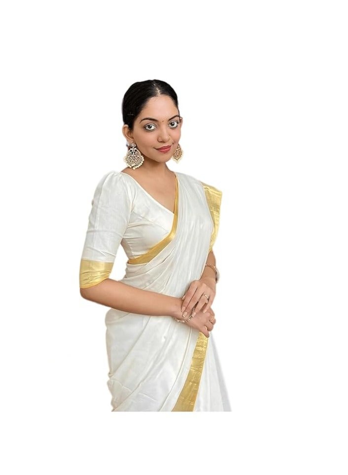 Accessorize Kingdom Trendy Women's Cotton Silk Saree with Blouse Piece | Pongal Special South Indian Kerala Saree  - Image 1