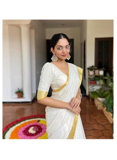 Accessorize Kingdom Trendy Women's Cotton Silk Saree with Blouse Piece | Pongal Special South Indian Kerala Saree  - Image 2
