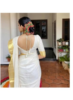 Accessorize Kingdom Trendy Women's Cotton Silk Saree with Blouse Piece | Pongal Special South Indian Kerala Saree  - Image 3