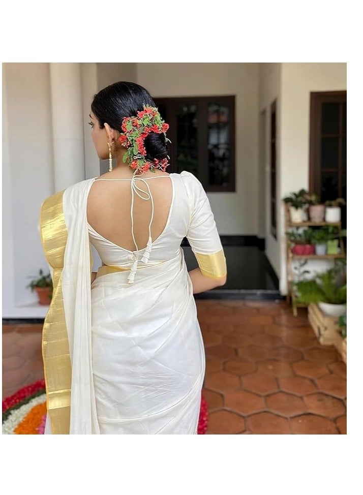 Accessorize Kingdom Trendy Women's Cotton Silk Saree with Blouse Piece | Pongal Special South Indian Kerala Saree  - Image 3
