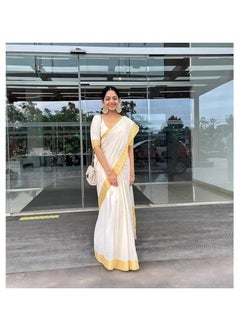 Accessorize Kingdom Trendy Women's Cotton Silk Saree with Blouse Piece | Pongal Special South Indian Kerala Saree  - Image 4