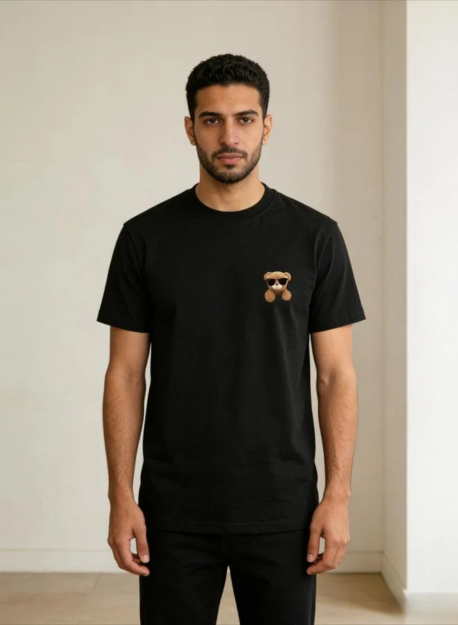 Take Two Black Graphic Bear Print T-Shirt