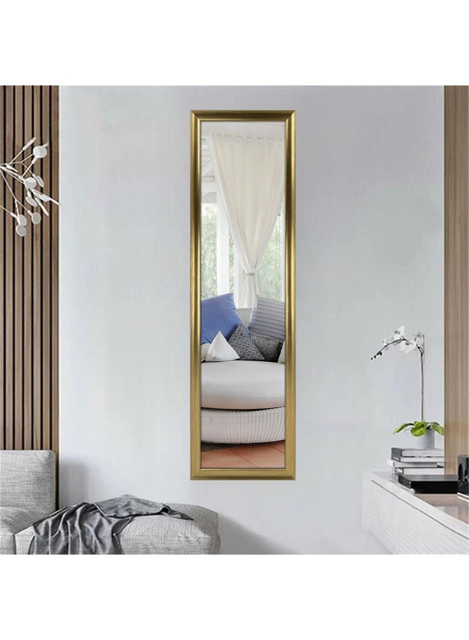 ديكور هيلز مرآة حائط عمودية بإطار من البولي فينيل كلوريد، مرآة زينة كاملة الطول لغرفة النوم والحمام وغرفة المعيشة ومرآة مكياج وطاولة تزيين، مرآة حائط كبيرة للمنزل والمكتب، لون ذهبي 36×126 سم - Image 1