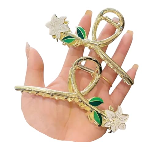 GEOCARTER Floral Cherry Hair Clutcher for Women & Girls – Premium Alloy Metal Hair Claw Clip, Lightweight & Handmade with Smooth Edges – Cute & Durable Hair Accessory for All Occasions (Dual Flowral) - Image 1