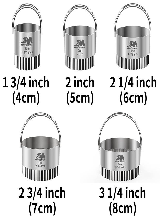M JINGMEI Fluted cookie cutter Set 1.75inch 2inch 2.25inch 2.75inch 3.25inch, Stainless Steel Round Biscuit Cutters with Handle, Wave Cookies Cutter with Fluted Edge, Baking Dough Tools, 5pcs GIFT - Image 3