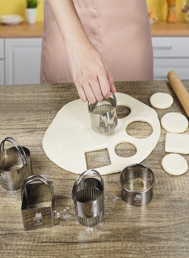 M JINGMEI Fluted cookie cutter Set 1.75inch 2inch 2.25inch 2.75inch 3.25inch, Stainless Steel Round Biscuit Cutters with Handle, Wave Cookies Cutter with Fluted Edge, Baking Dough Tools, 5pcs GIFT - Image 5