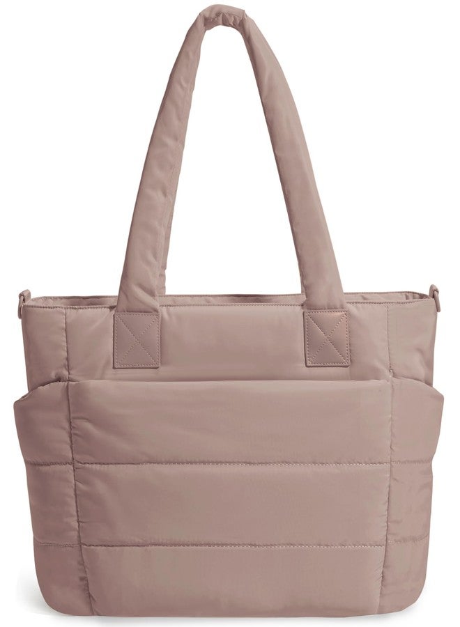 GASSDA Tote Bag for Women Puffer Tote Bag Large Quilted Nurse Bag with Zipper for Work Travel, Deep Khaki - Image 1