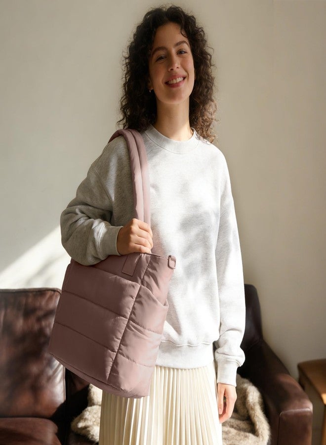 GASSDA Tote Bag for Women Puffer Tote Bag Large Quilted Nurse Bag with Zipper for Work Travel, Deep Khaki - Image 2