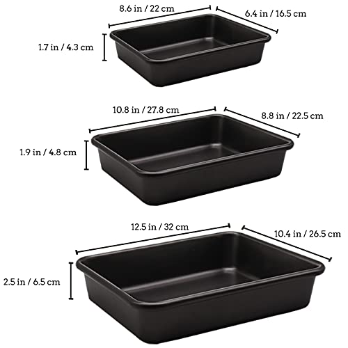 Kazozobi 3-Pack Roasting Pan Set, Nonstick Baking Tray Set, Rectangular Bakeware for Oven, Non-Toxic Coating and Durable Quality (Black) - Image 2