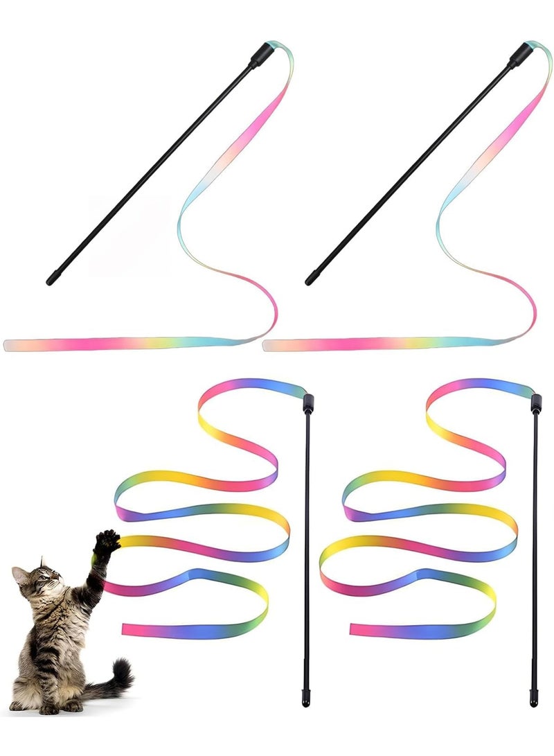 Luckam 4 Pcs Cat Wand Set, Interactive Rope Teasers with Colorful Strings, Indoor Activity Wands for Kittens and Adult Cats, Encourages Play and Movement, Safe and Engaging for Cats - Image 1