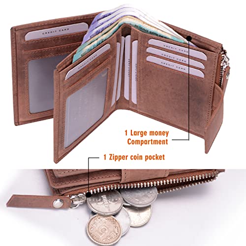 RIGOHILL Vittori Brown RFID Blocking Leather Wallet for Men | Wallets Men Leather | Mens Wallet with 14 Card Slot - Image 4