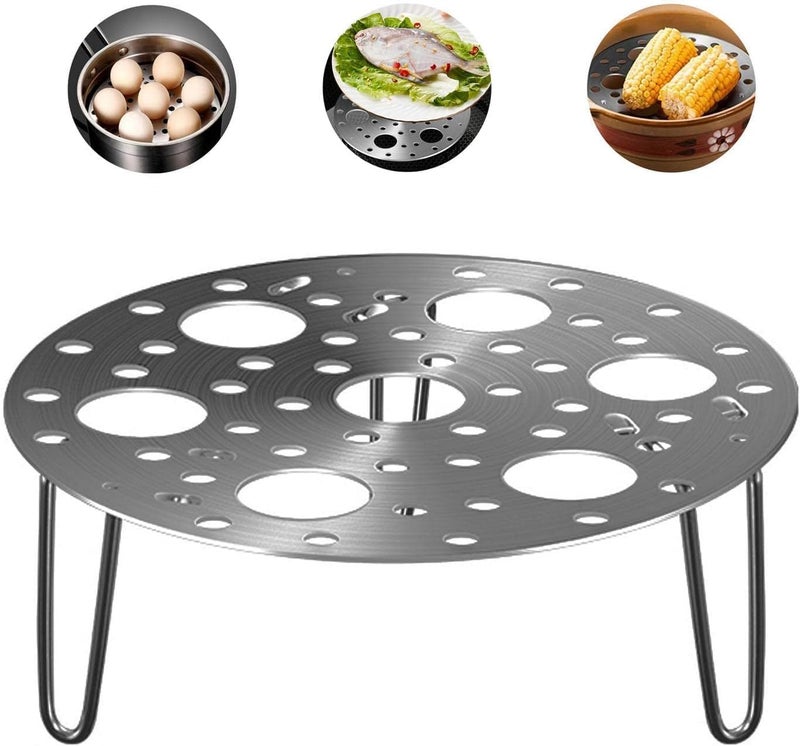 MENOVAS Stainless Steel Round Egg Steamer Rack Heatproof Stackable 7 Holes Stand Egg Box Kitchen Multipurpose Trivet Insert For Pot Accessories And Pressure Cooker Pans Steam Boiling 1 PCS Silver - Image 1