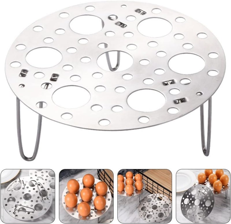 MENOVAS Stainless Steel Round Egg Steamer Rack Heatproof Stackable 7 Holes Stand Egg Box Kitchen Multipurpose Trivet Insert For Pot Accessories And Pressure Cooker Pans Steam Boiling 1 PCS Silver - Image 5