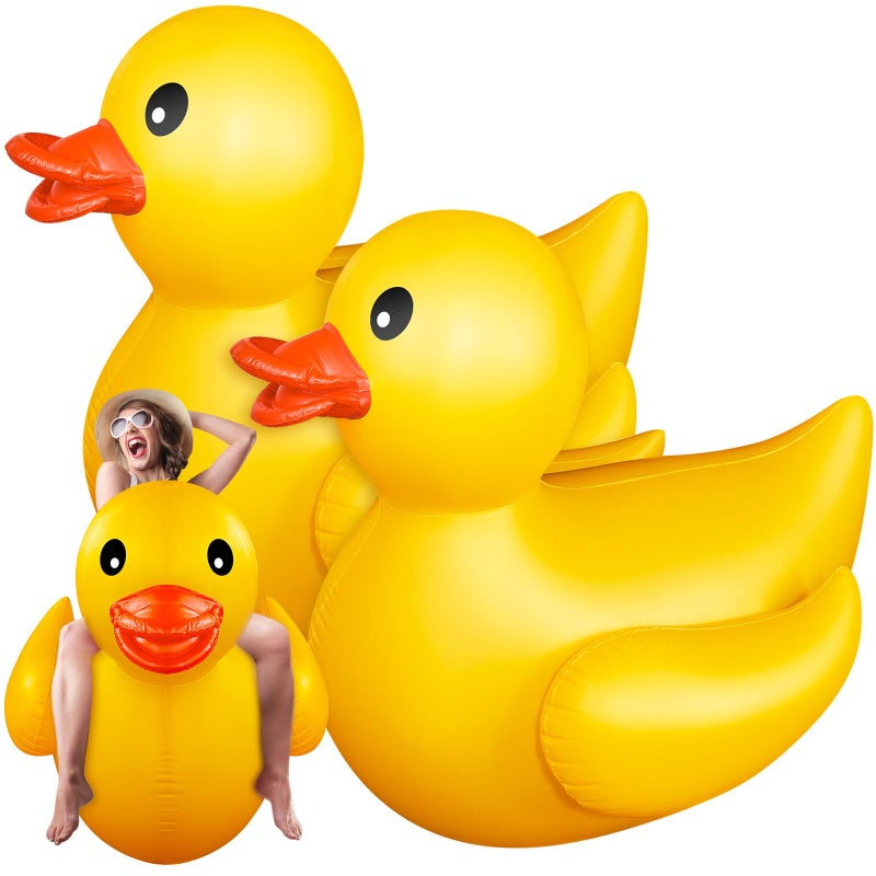 Hungdao 2 Pcs 5 Feet Giant Inflatable Duck Huge Rubber Duck Large Blow up Inflatable Pool Float for Adult Summer Beach Swimming Pool Party Decoration