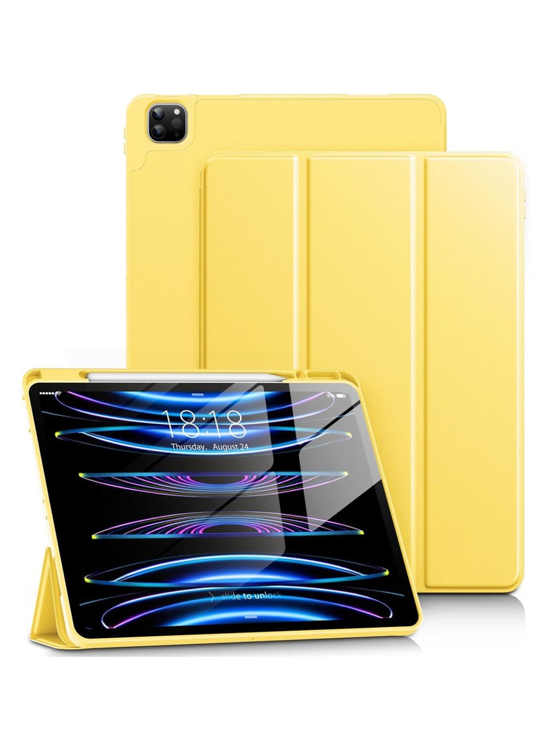 Techie غطاء كامل قابل للطي من أبل سمارت فولي مع حامل قلم ووظيفة الاستيقاظ/النوم التلقائي لجهاز أبل آيباد برو 12.9 (2022، 2021، 2020 12.9 بوصة) - أصفر - Image 1
