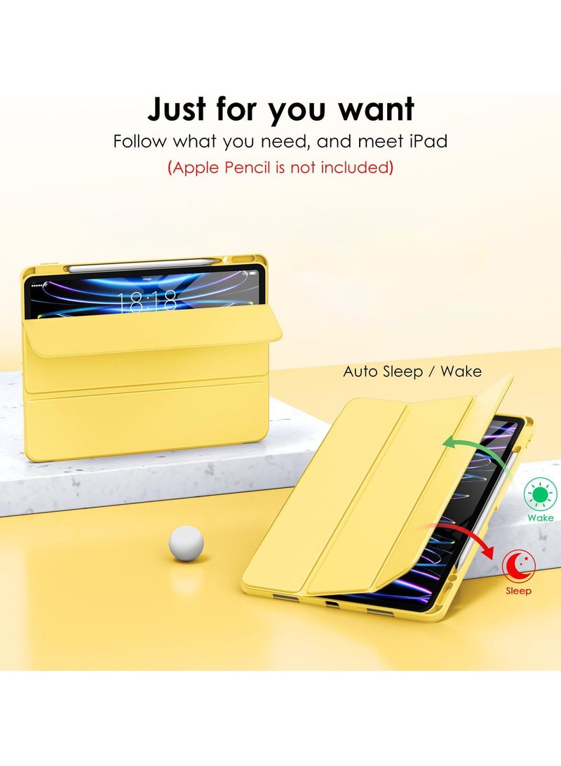 Techie غطاء كامل قابل للطي من أبل سمارت فولي مع حامل قلم ووظيفة الاستيقاظ/النوم التلقائي لجهاز أبل آيباد برو 12.9 (2022، 2021، 2020 12.9 بوصة) - أصفر - Image 4