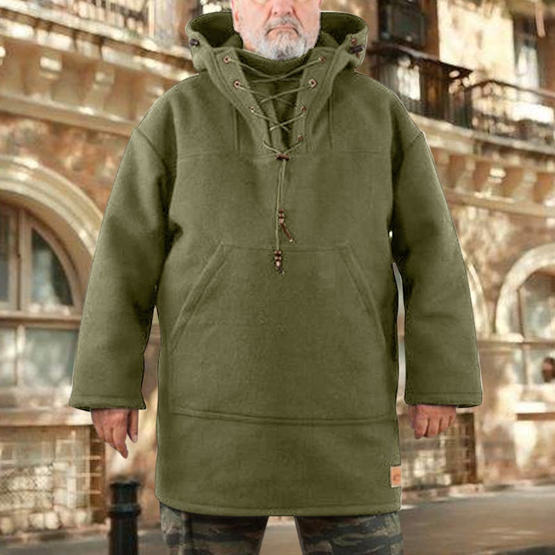 Mens Mid-Length Casual Wool Coat Sweatshirt Army Green
