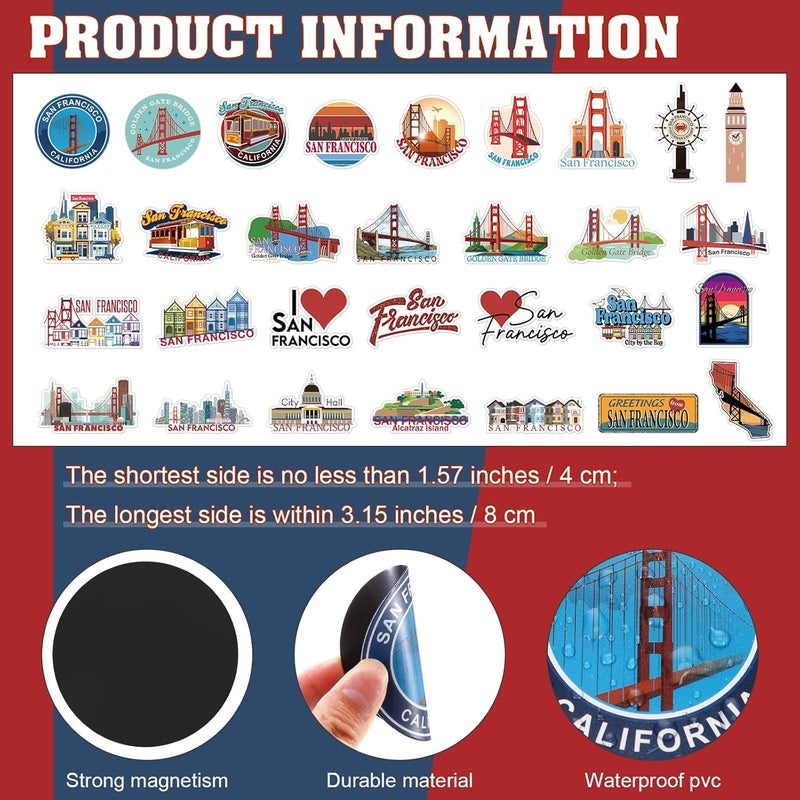 Konohan 30 Pcs San Francisco Souvenirs Gifts San Francisco Magnet for Refrigerator City Magnetic Refrigerator Stickers for Home Decoration - Image 2
